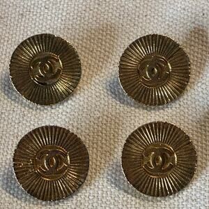 CHANEL CC Logo Gold Plated Sunburst Buttons Set of 4 Authentic Vintage